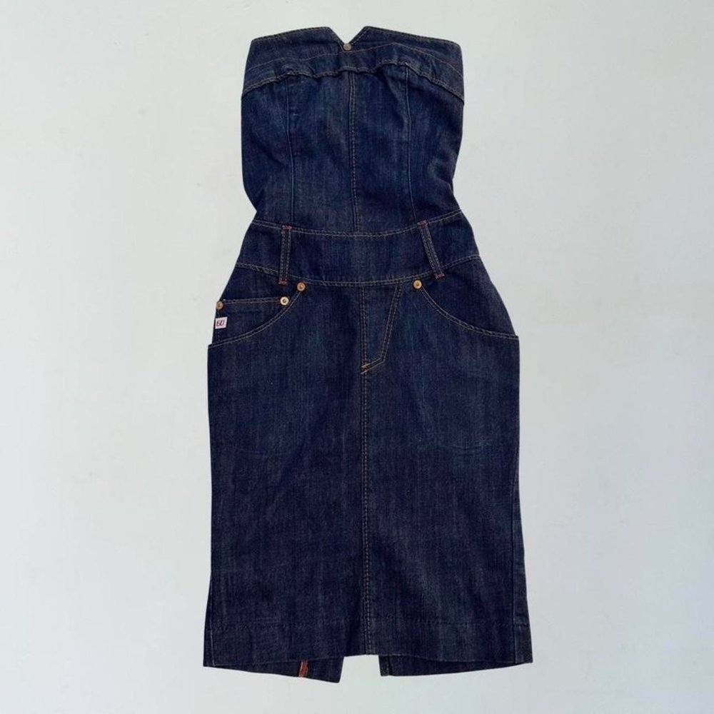 Vintage Y2K Miss Sixty strapless denim midi dress